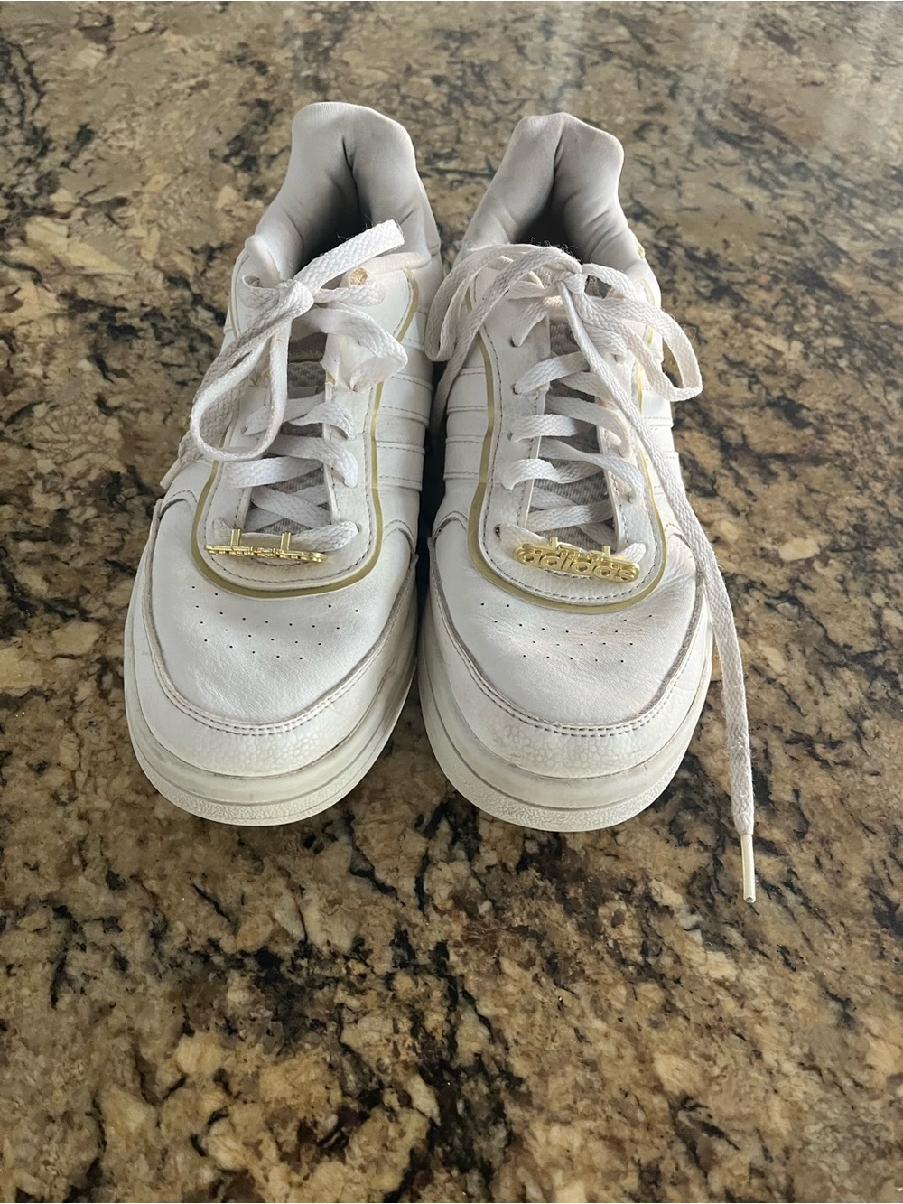adidas White Sneakers with Gold Logo Accents